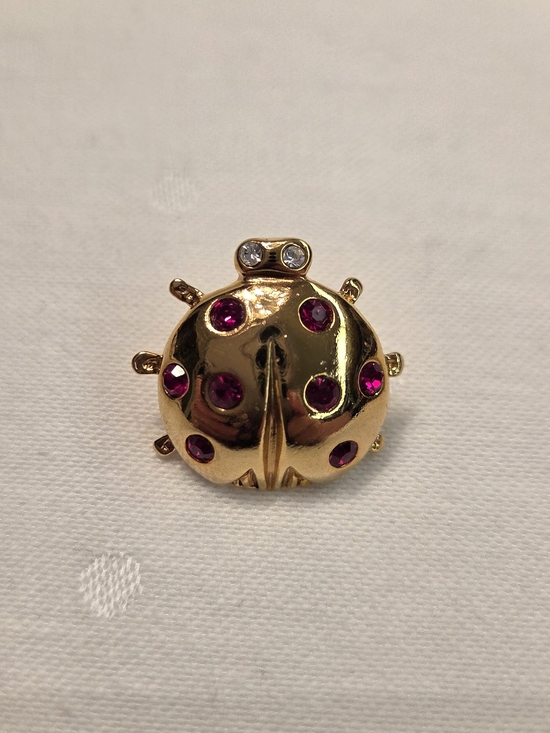 Avon Jewelry - AVON Gold-Tone Ladybug Brooch with Red Crystal Spots